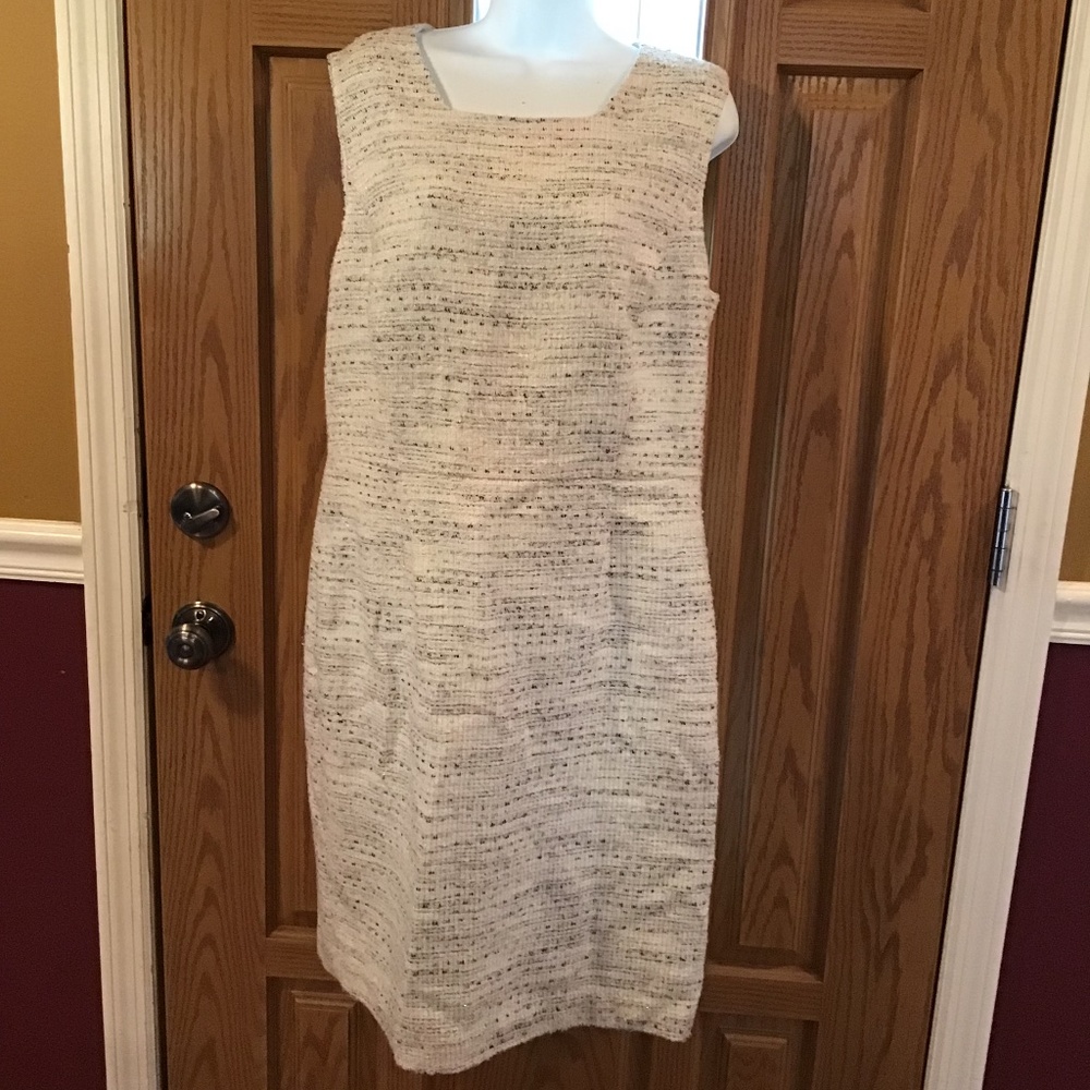Ava & Aiden 16 white with silver metallic & blue threading sleeveless dress